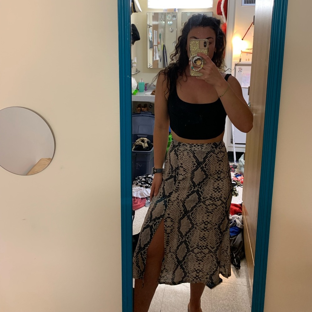 Snakeskin Midi Skirt with Slit